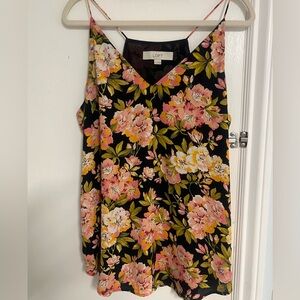 LOFT Black Floral V-Neck Tank top blouse